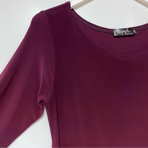 Sympli Swag Dress Midi Stretch Jersey Draped Size 10 Eggplant Red Elegant Artsy - Picture 7 of 13